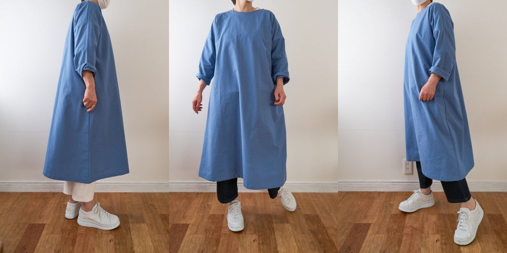 ゆったり大人用Aラインワンピースの作り方|ドロップショルダー型紙付き