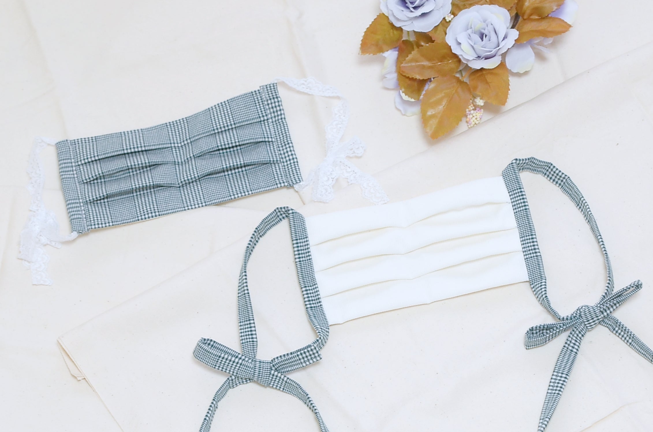 綿ポリで作る!プリーツ型のかわいいリボンマスクの作り方-完成写真|ハンドメイド 初心者のための洋裁メディア縫いナビ|丸石織物