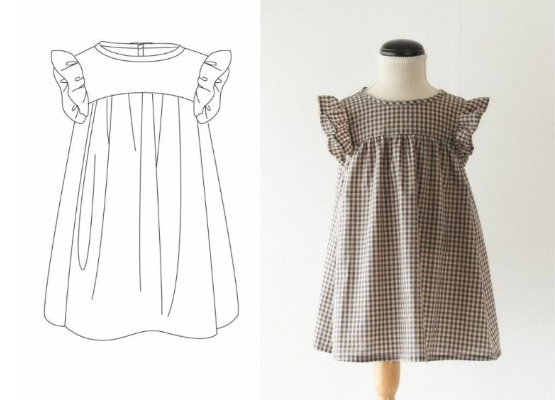 【型紙付き】子供ショルダーフリルワンピースの作り方