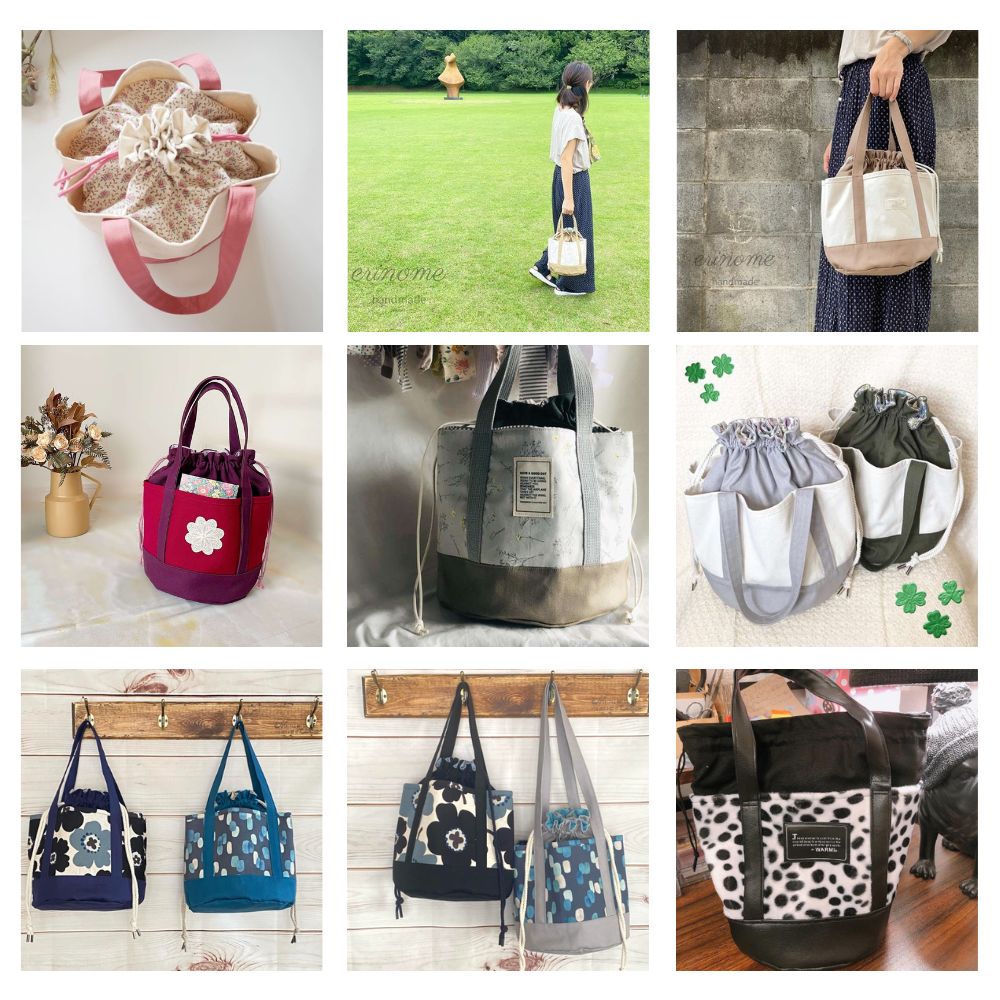 丸底巾着トートバッグの型紙の作品例