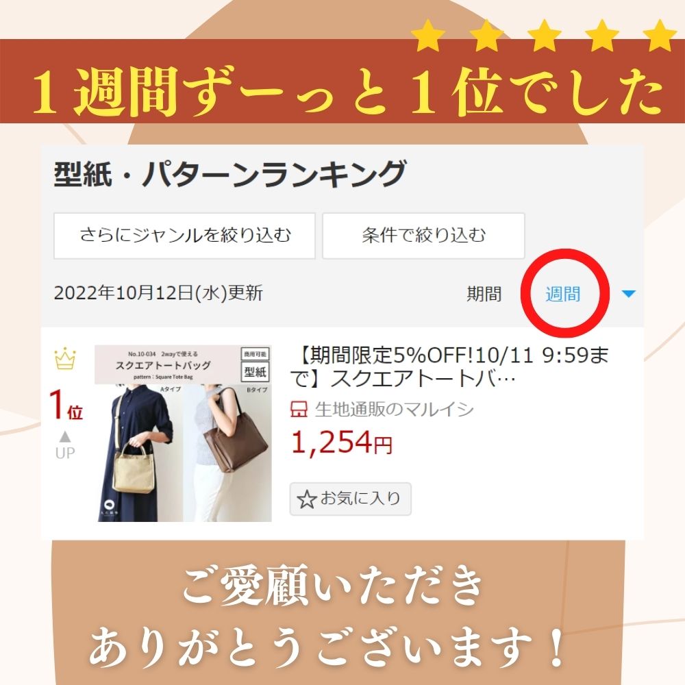 バッグ型紙パターンかわいいおしゃれオシャレ簡単かんたんスクエアトートバッグの型紙