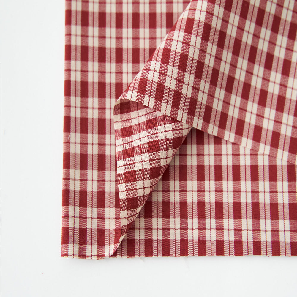 綿ポリ混紡ライトウェザー#23チェック#Aエジプシャン・レッド