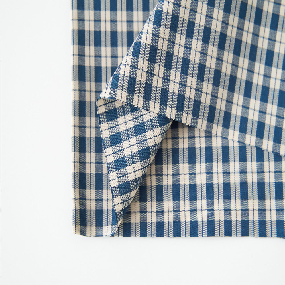 綿ポリ混紡ライトウェザー#23チェック#Bアドニス・ブルー
