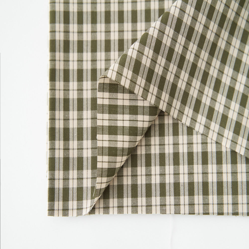 綿ポリ混紡ライトウェザー#23チェック#Dピスタチオ・グリーン