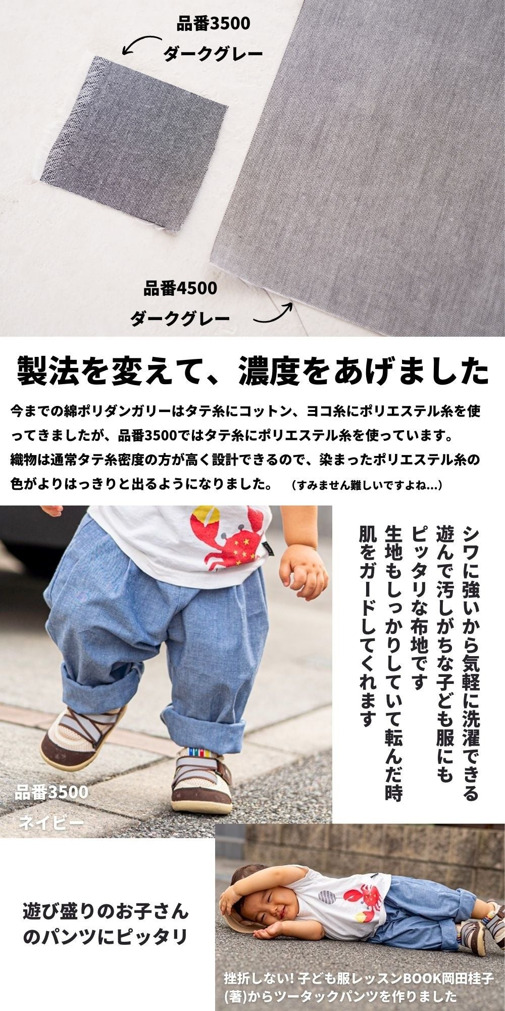 綿ポリダンガリー 品番3500 20cmx25cm 4色入り サンプル 交織 平織【商用可能】