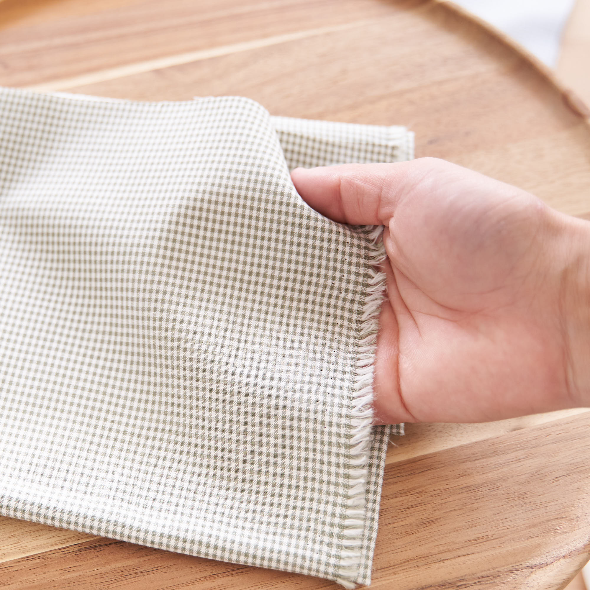 綿ポリ交織ダンガリー1.5mmギンガム#115 モスグリーン