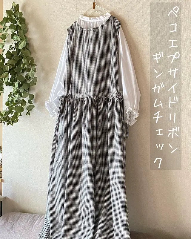 綿ポリダンガリー ギンガムチェック 大人ワンピース Leeep Instagram作品例 17995839736491094_ysteapot 4520-4-120#柄の大きさ_1.5mm#カラー_#120 ダークグレー