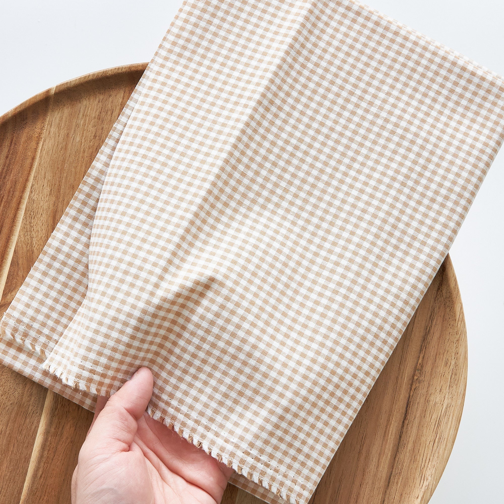 綿ポリ交織ダンガリー3mmギンガム#107 ベージュ