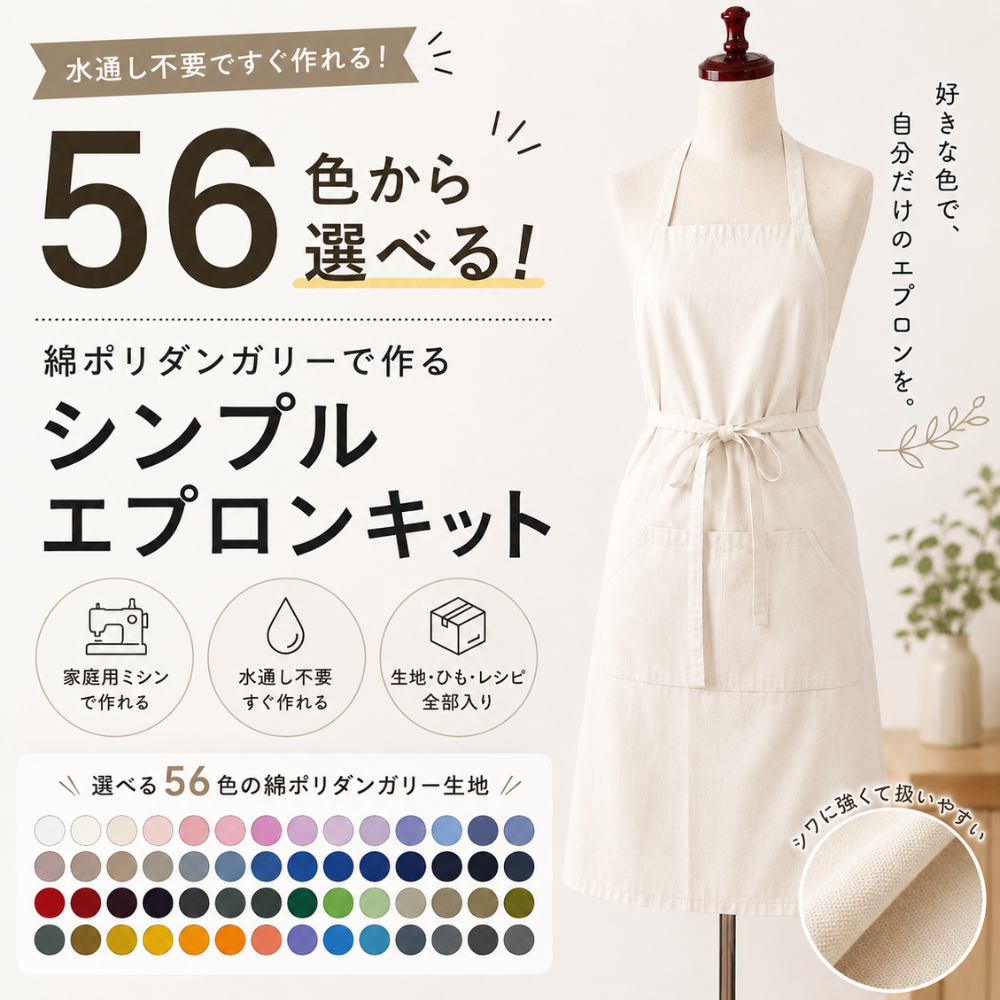 エプロンキット 綿ポリダンガリー 全56色 | 生地のマルイシ