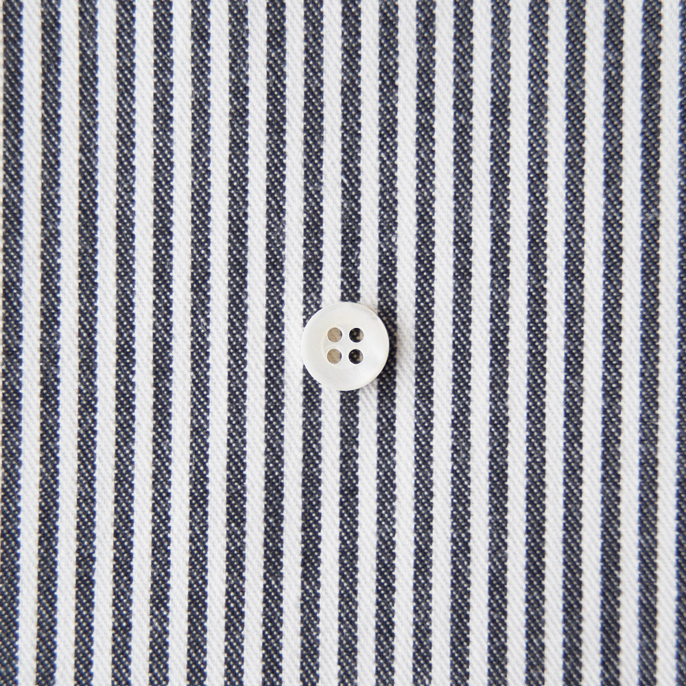 綿ポリ交織デニム太ストライプ#6ブラック