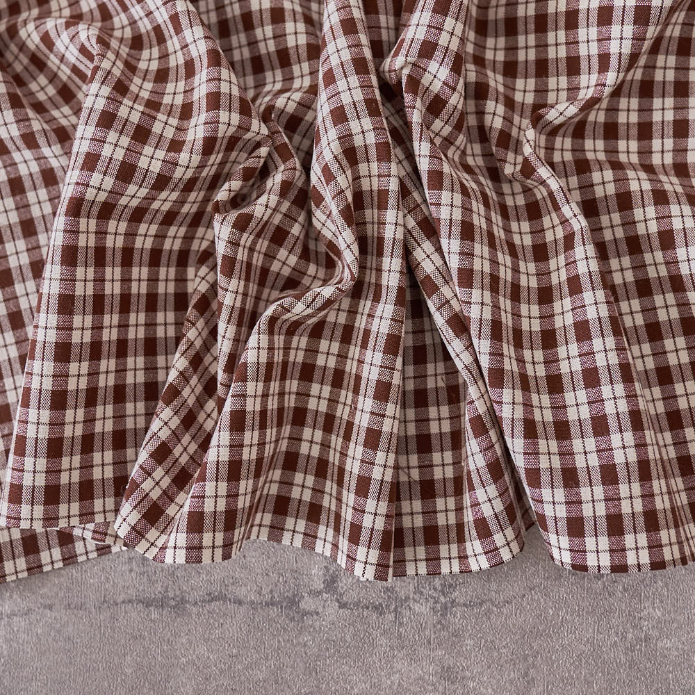 綿ポリ交織ソフトダンガリーNo.23チェック#Eブラウン