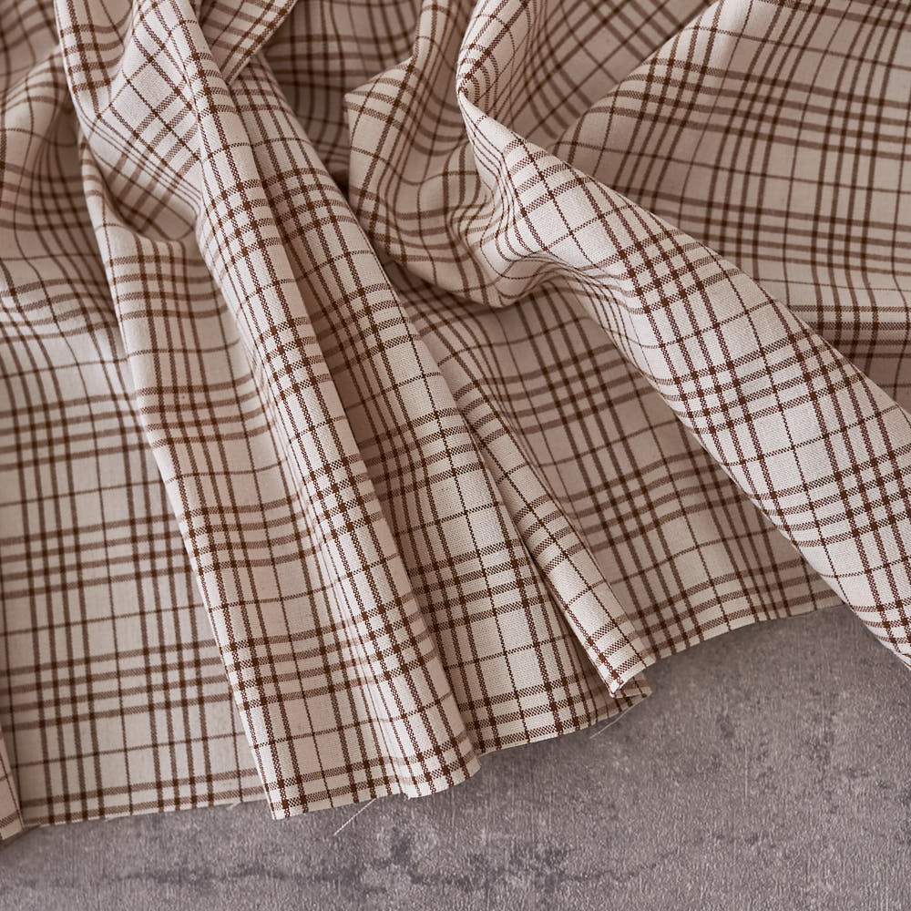 綿ポリ交織ソフトダンガリーNo.24チェック#Cカフェオレ