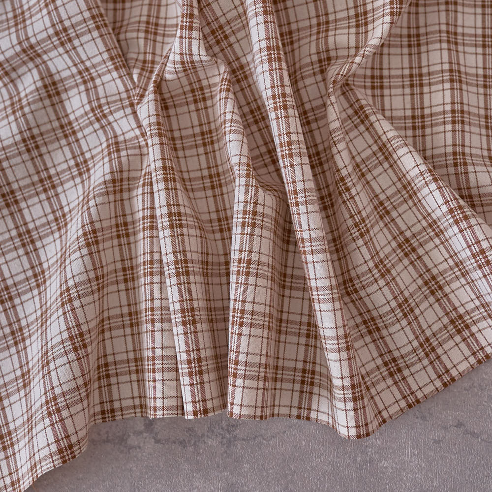 綿ポリ交織ソフトダンガリーNo.28チェック#Cカフェオレ