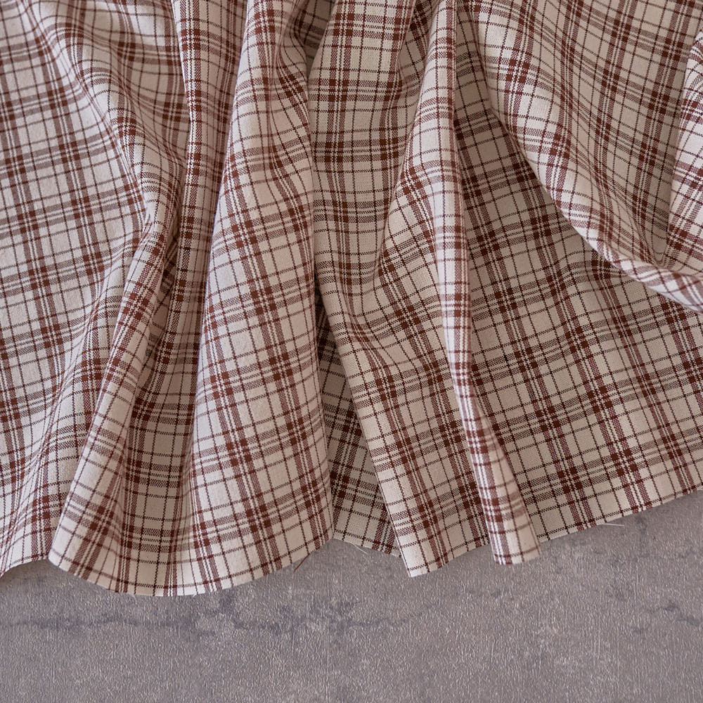 綿ポリ交織ソフトダンガリーNo.28チェック#Eブラウン