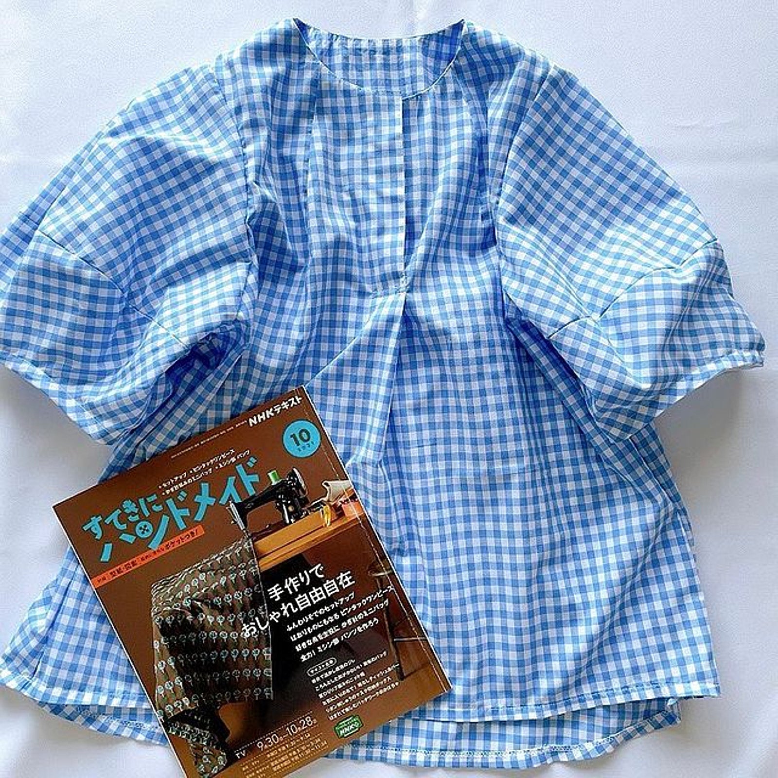 綿ポリ混紡ハーフダンガリー6mmギンガム#B みずいろ