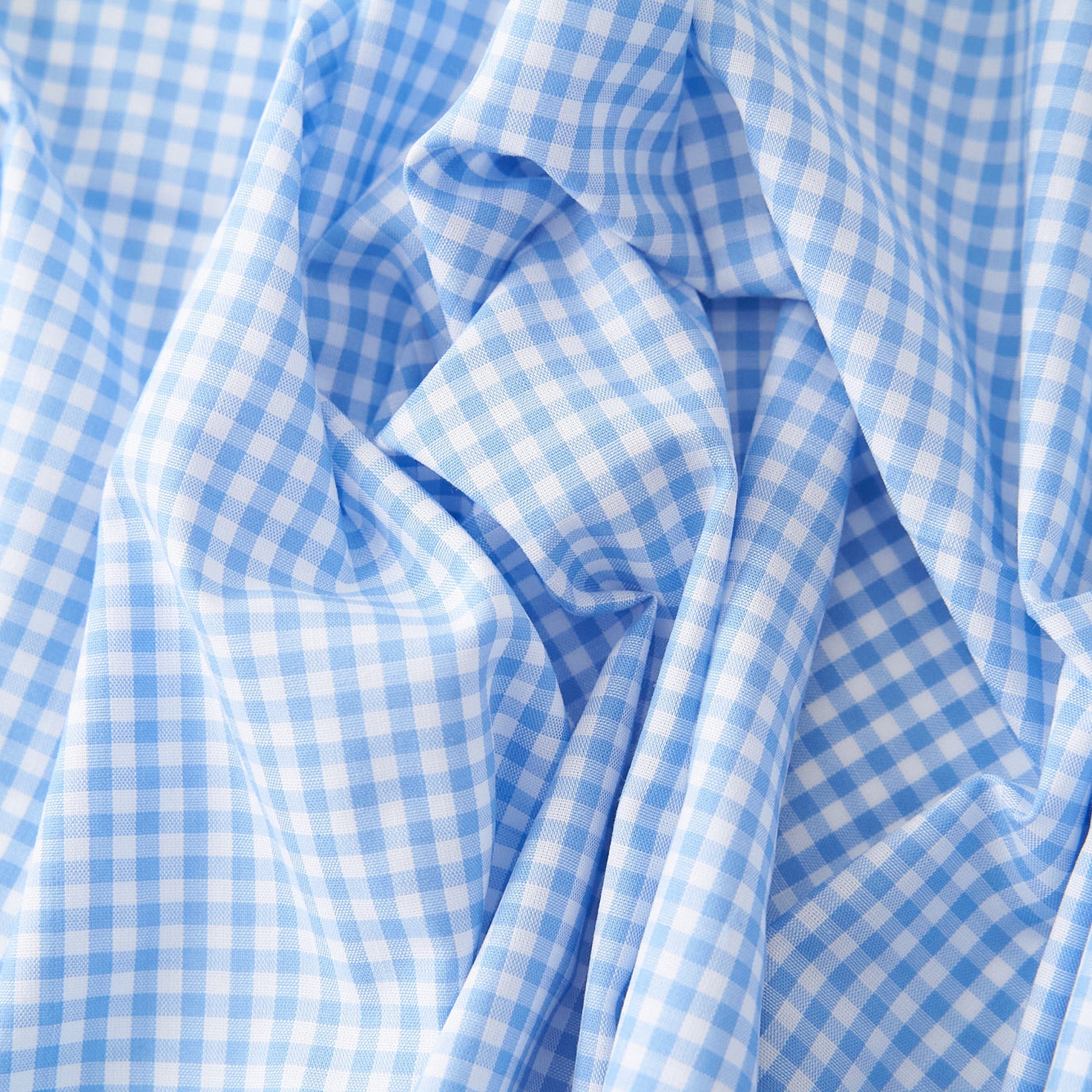 綿ポリ混紡ハーフダンガリー3mmギンガム#B みずいろ