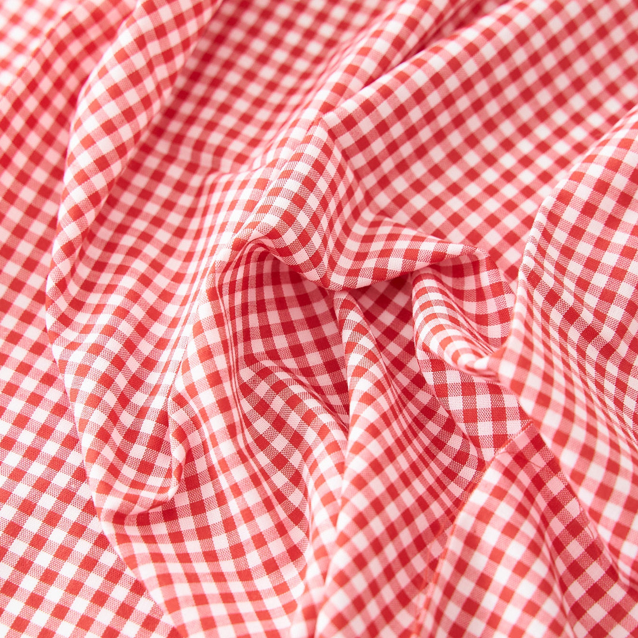 綿ポリ混紡ハーフダンガリー3mmギンガム#E レッド