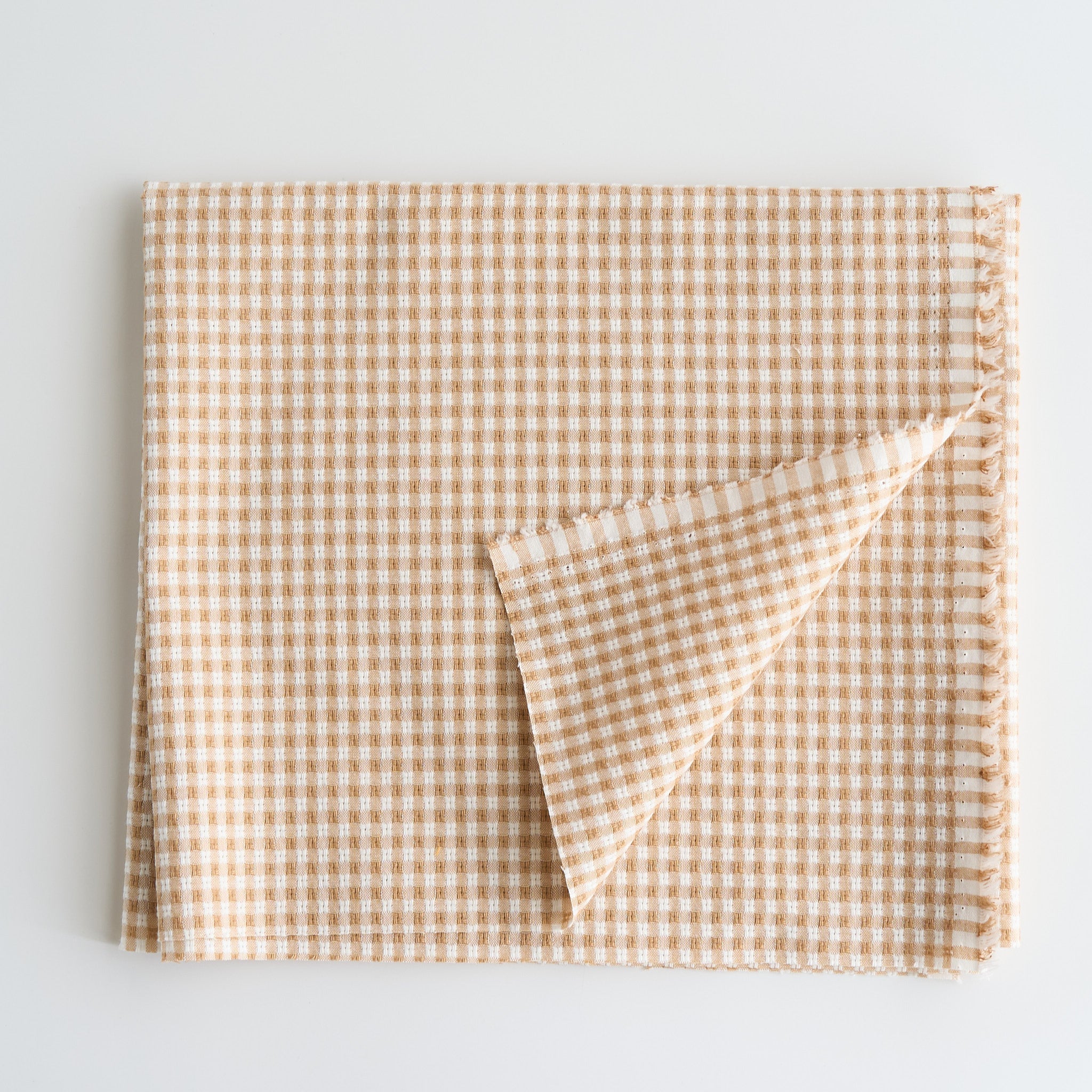 綿ポリ交織ドビーギンガムチェック#107ベージュ