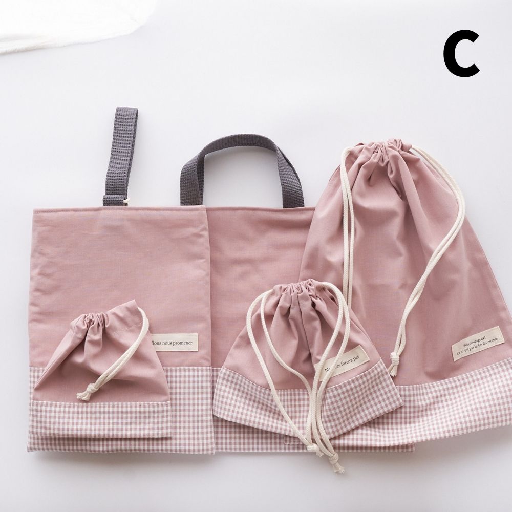 綿ポリチェック 入園入学5点セット 完成品