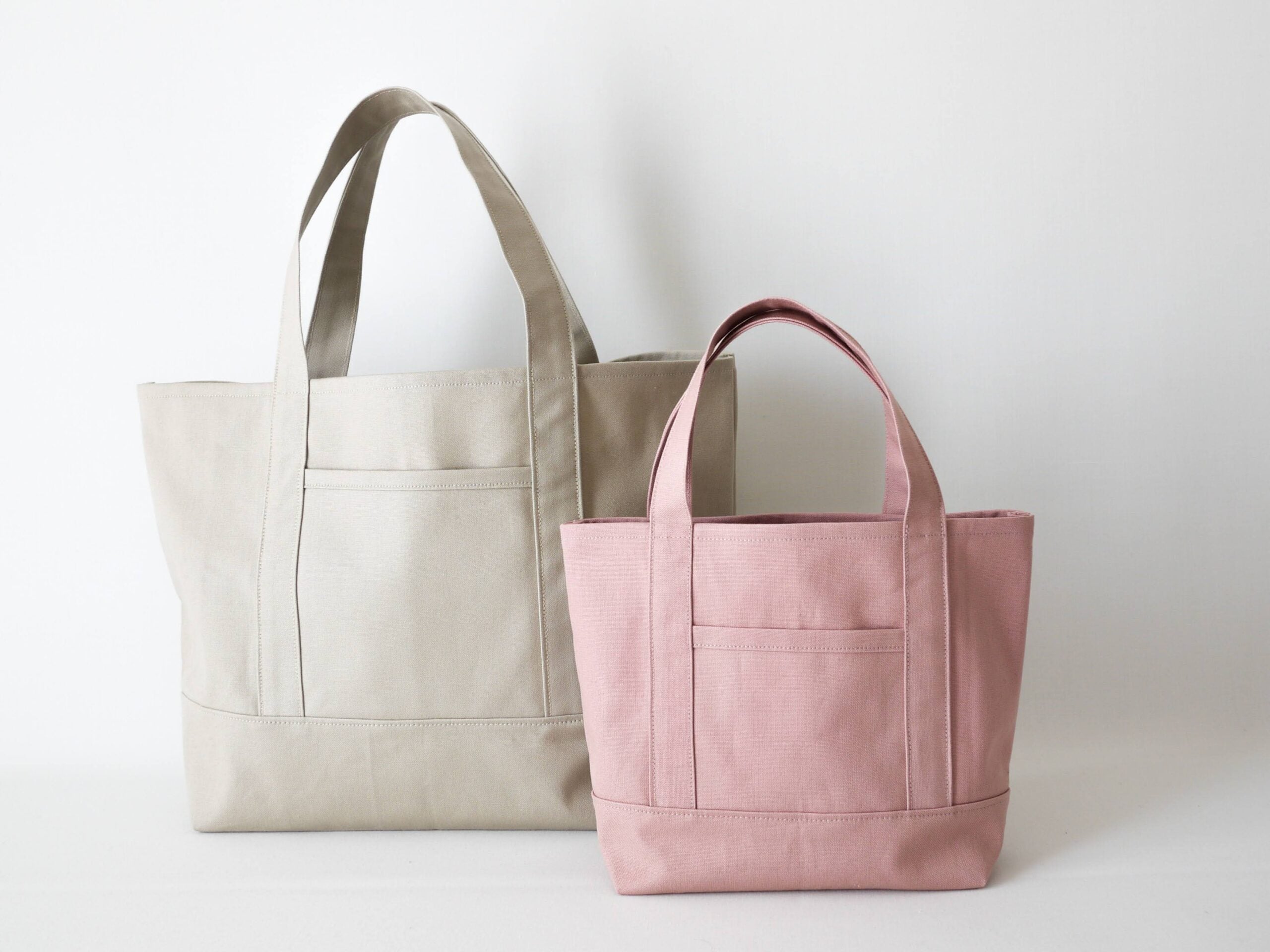 【オリジナル型紙】10-25裏地なしで綺麗に作れるトートバッグの作り方(2サイズ)｜完成写真2サイズ|ハンドメイド初心者のための洋裁メディア縫いナビ|丸石織物