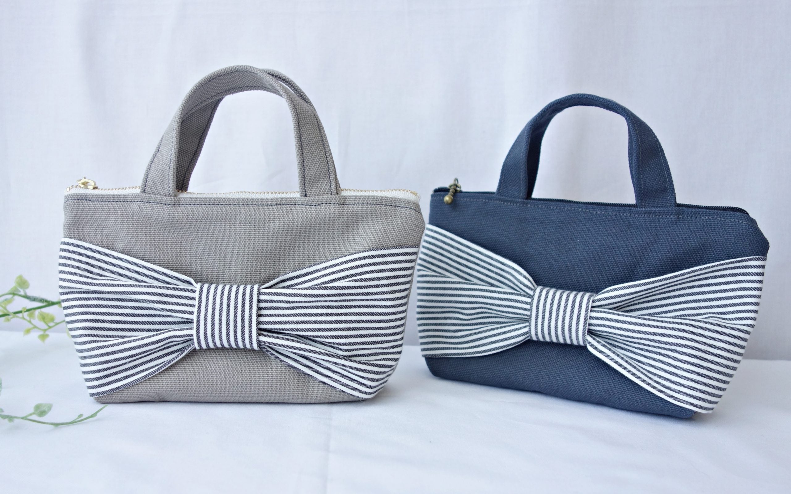 簡単かわいい！トートバッグ風リボンポーチの作り方完成写真│ハンドメイド初心者のための洋裁メディア縫いナビ│丸石織物