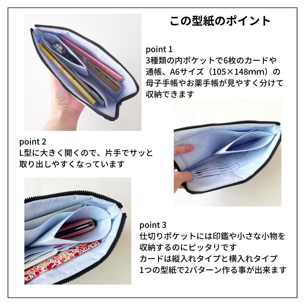 L型ファスナーマルチケース型紙|カード6枚収納|生地のマルイシ | 生地