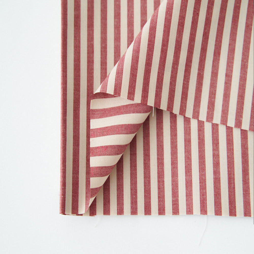 綿ポリ混紡ライトウェザー5mmストライプ#Aエジプシャン・レッド