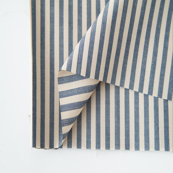 綿ポリ混紡ライトウェザー5mmストライプ#Bアドニス・ブルー