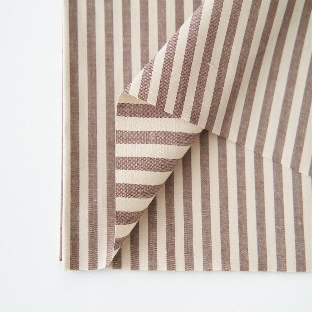 綿ポリ混紡ライトウェザー5mmストライプ#Cマロン・ブラウン