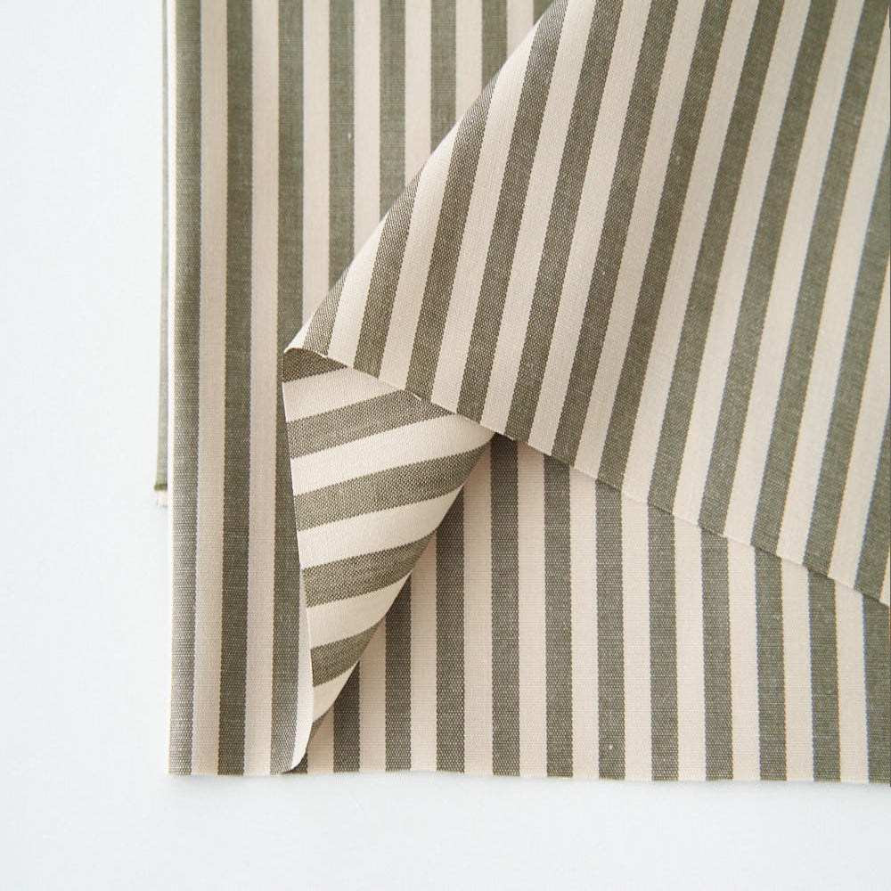 綿ポリ混紡ライトウェザー5mmストライプ#Dピスタチオ・グリーン