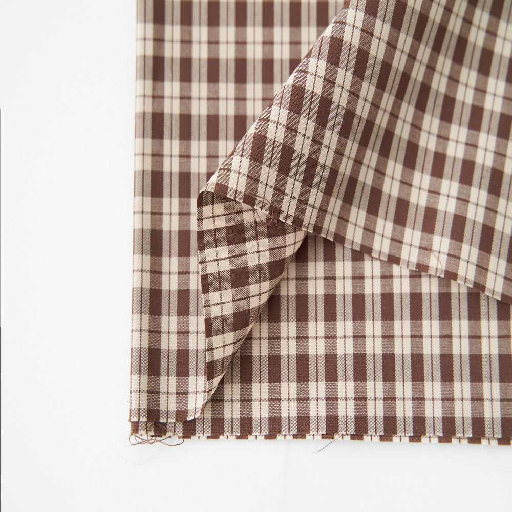 綿ポリ混紡ライトウェザー#23チェック#Cマロン・ブラウン