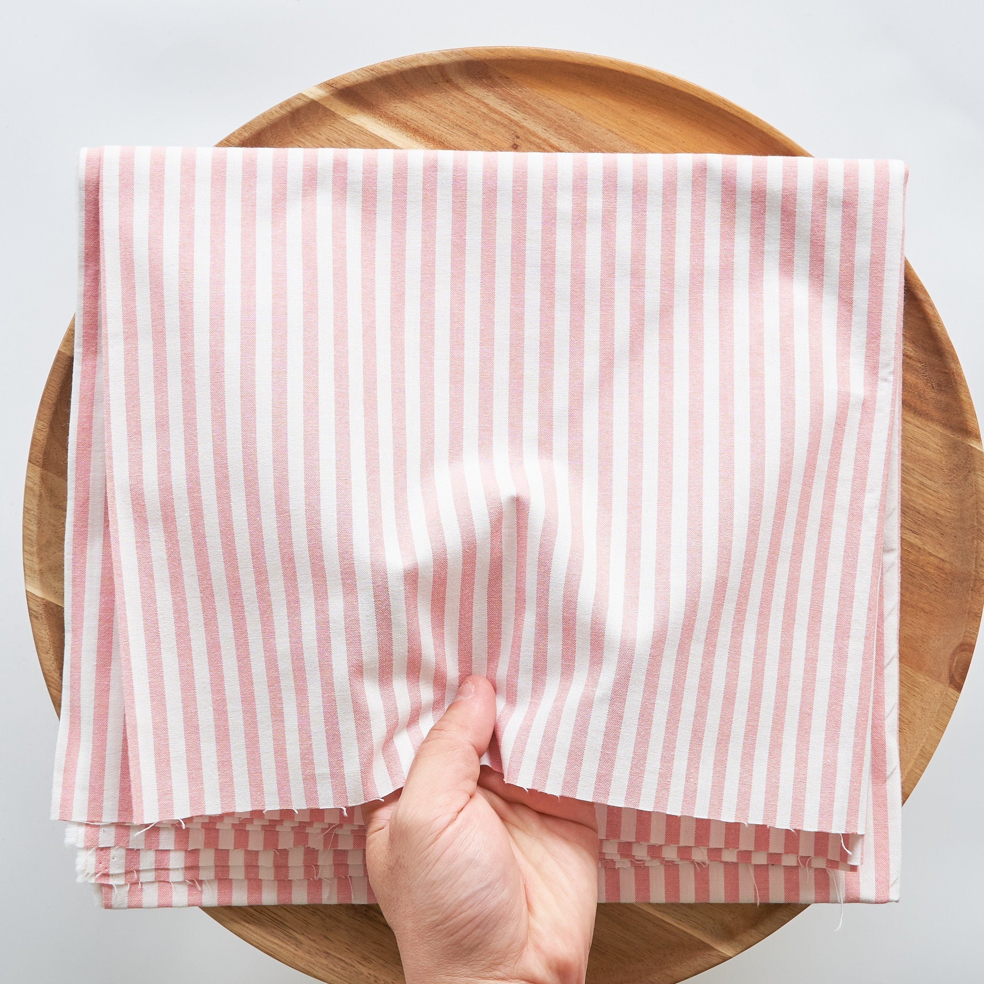 綿ポリ交織ダンガリー5mmストライプ#102 サーモンピンク