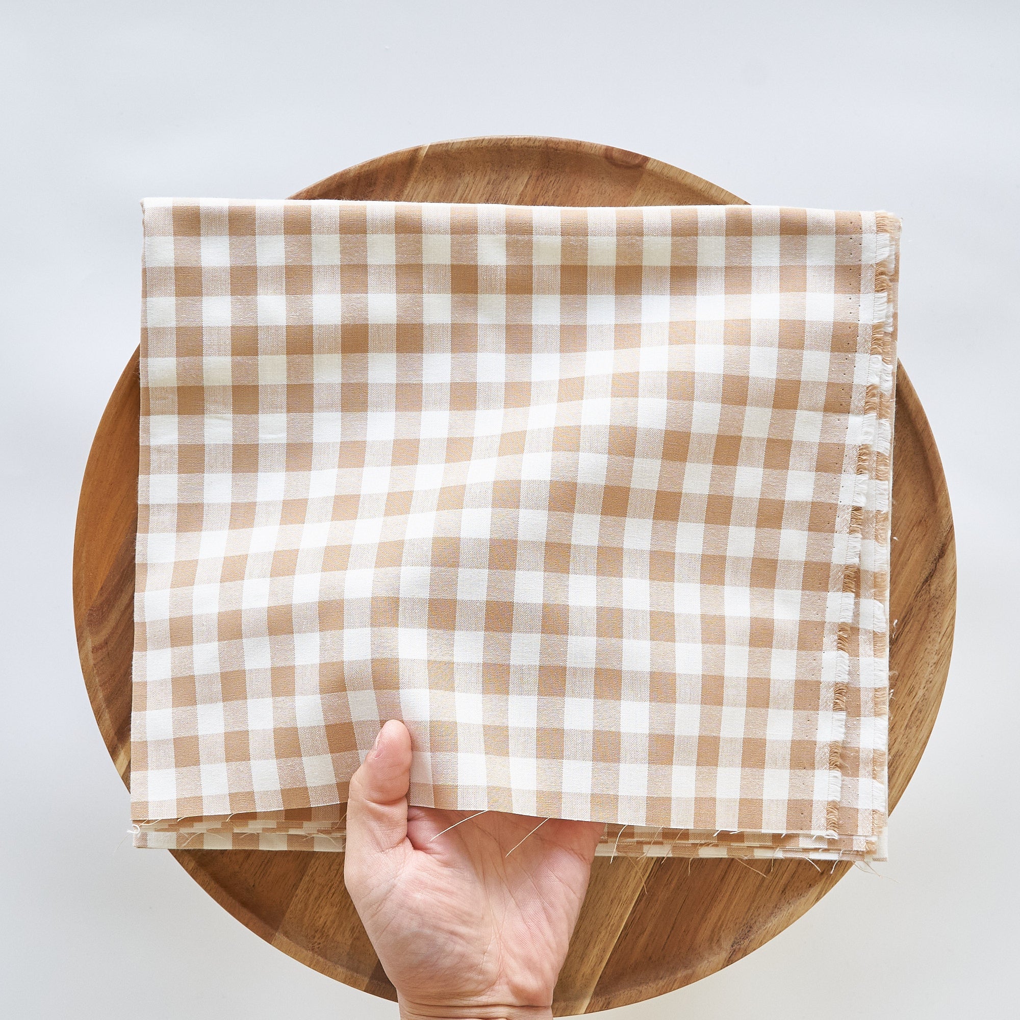 綿ポリ交織ダンガリー12mmギンガム#107 ベージュ