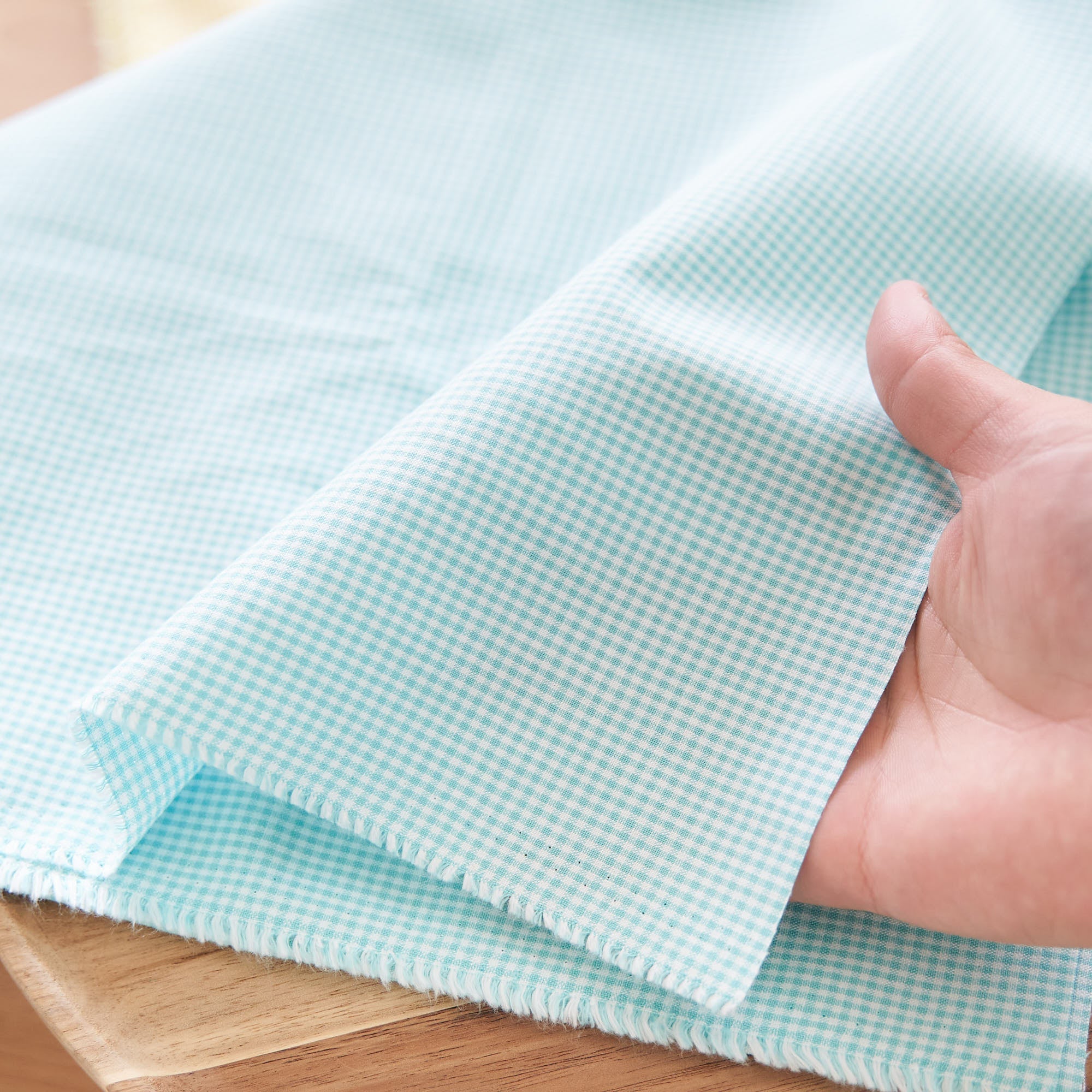 綿ポリ交織ダンガリー1.5mmギンガム#105 ミントグリーン