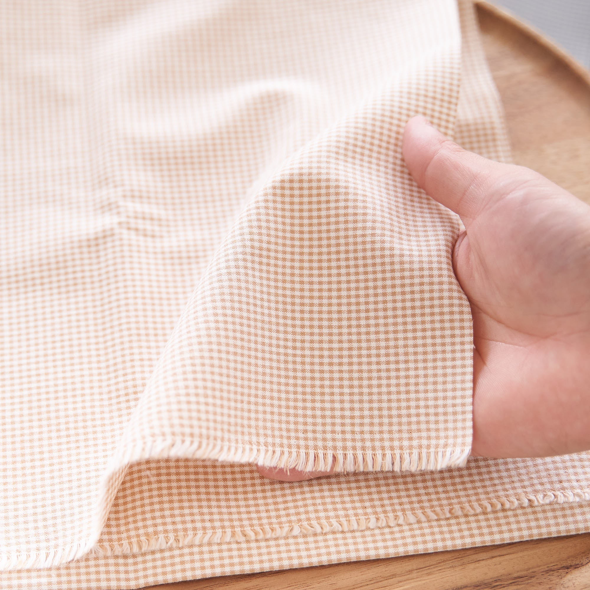 綿ポリ交織ダンガリー1.5mmギンガム#107 ベージュ