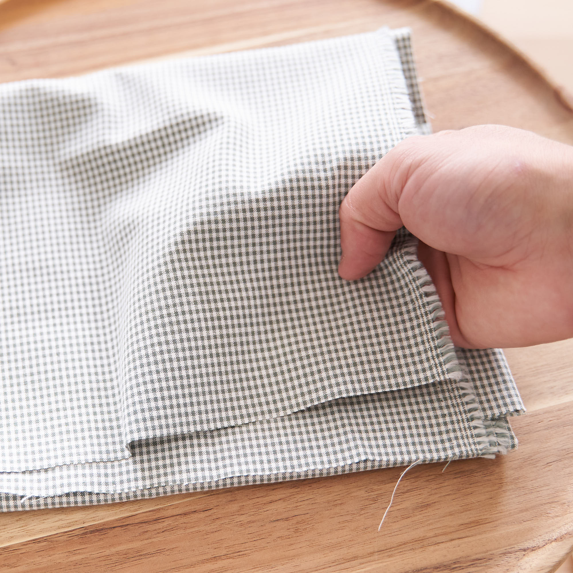 綿ポリ交織ダンガリー1.5mmギンガム#214 カーキ