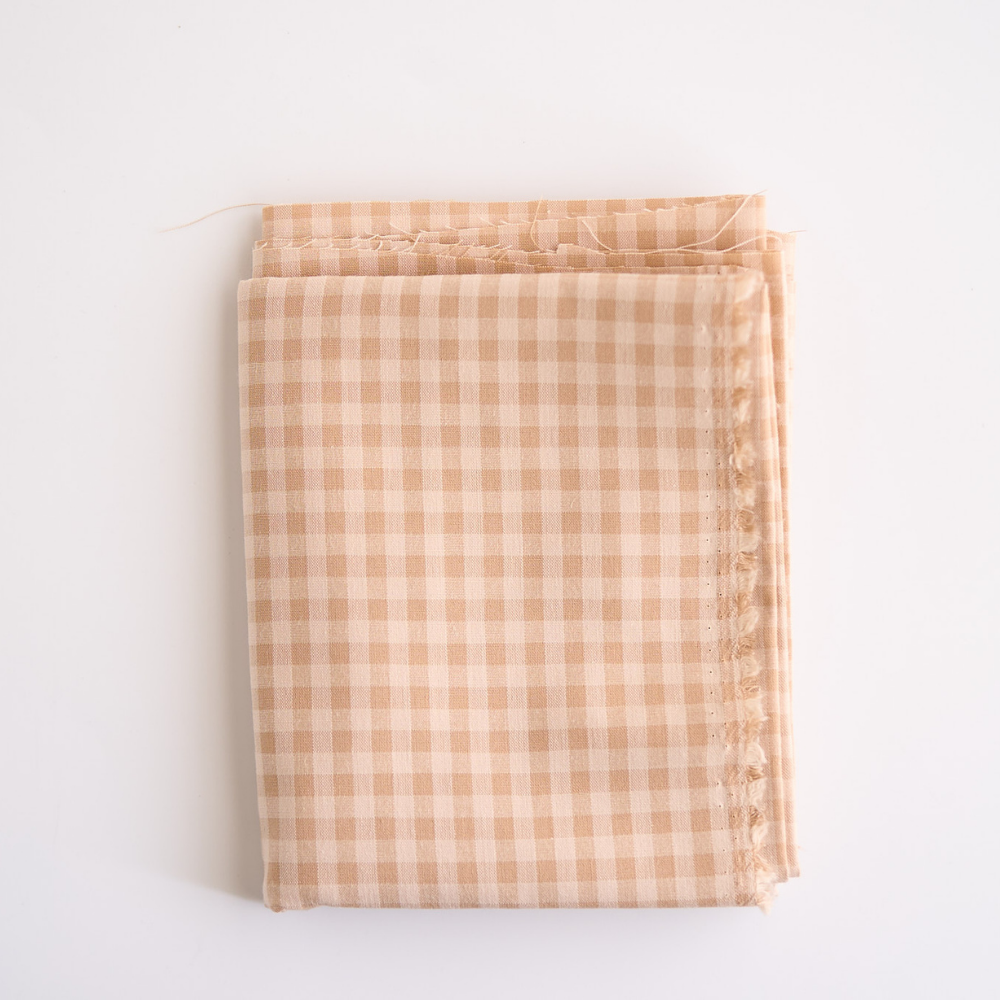 綿ポリ　ベージュ染め　ギンガムチェック