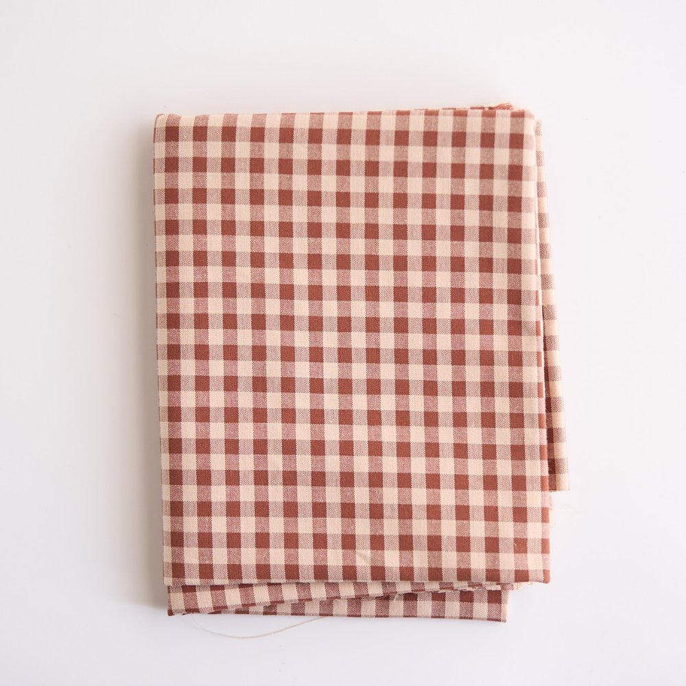 綿ポリ　ベージュ染め　ギンガムチェック
