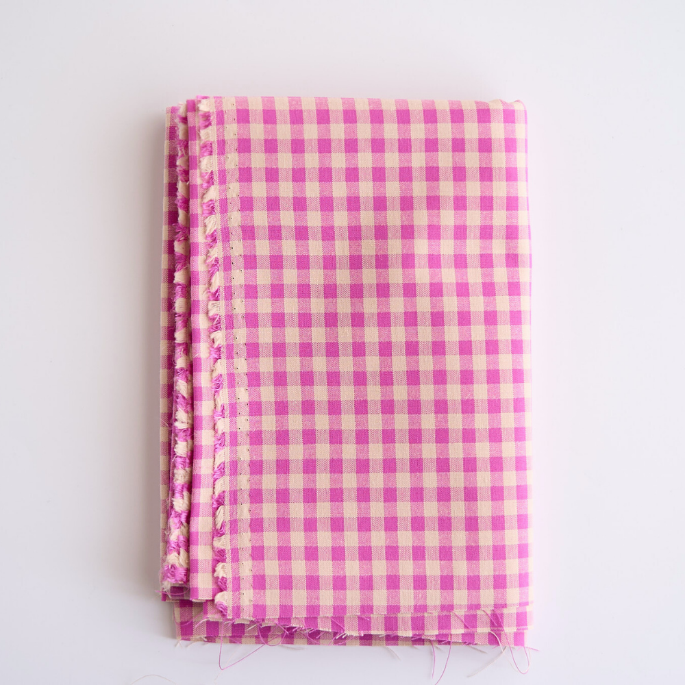 綿ポリ　ベージュ染め　ギンガムチェック