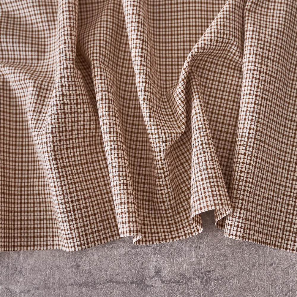 綿ポリ交織ソフトダンガリーNo.19チェック#Cカフェオレ