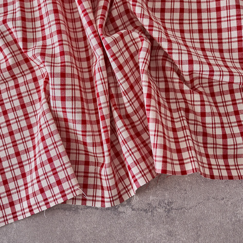 綿ポリ交織ソフトダンガリーNo.22チェック#Aレッド