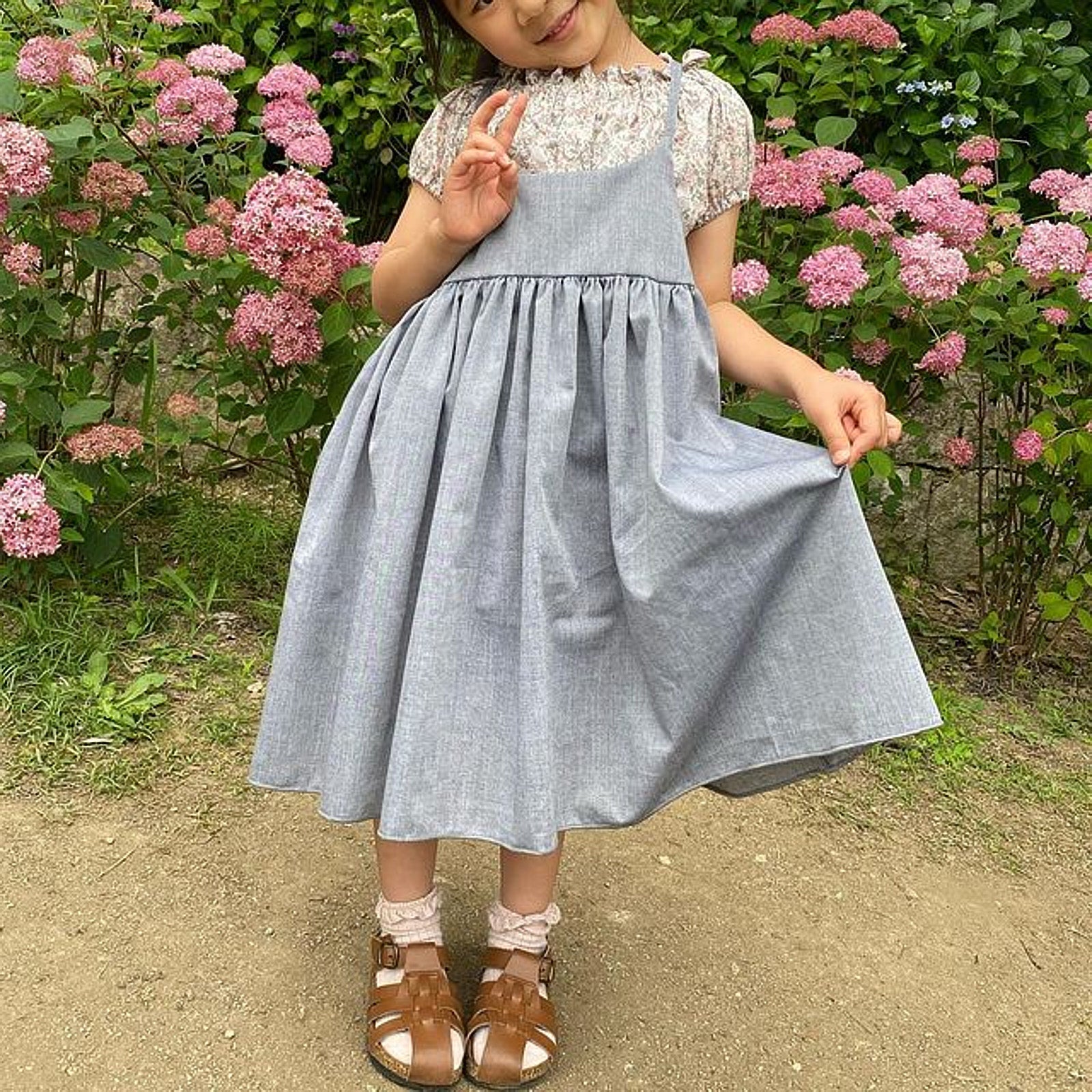 綿ポリ混紡ハーフダンガリー無地#F ブルー