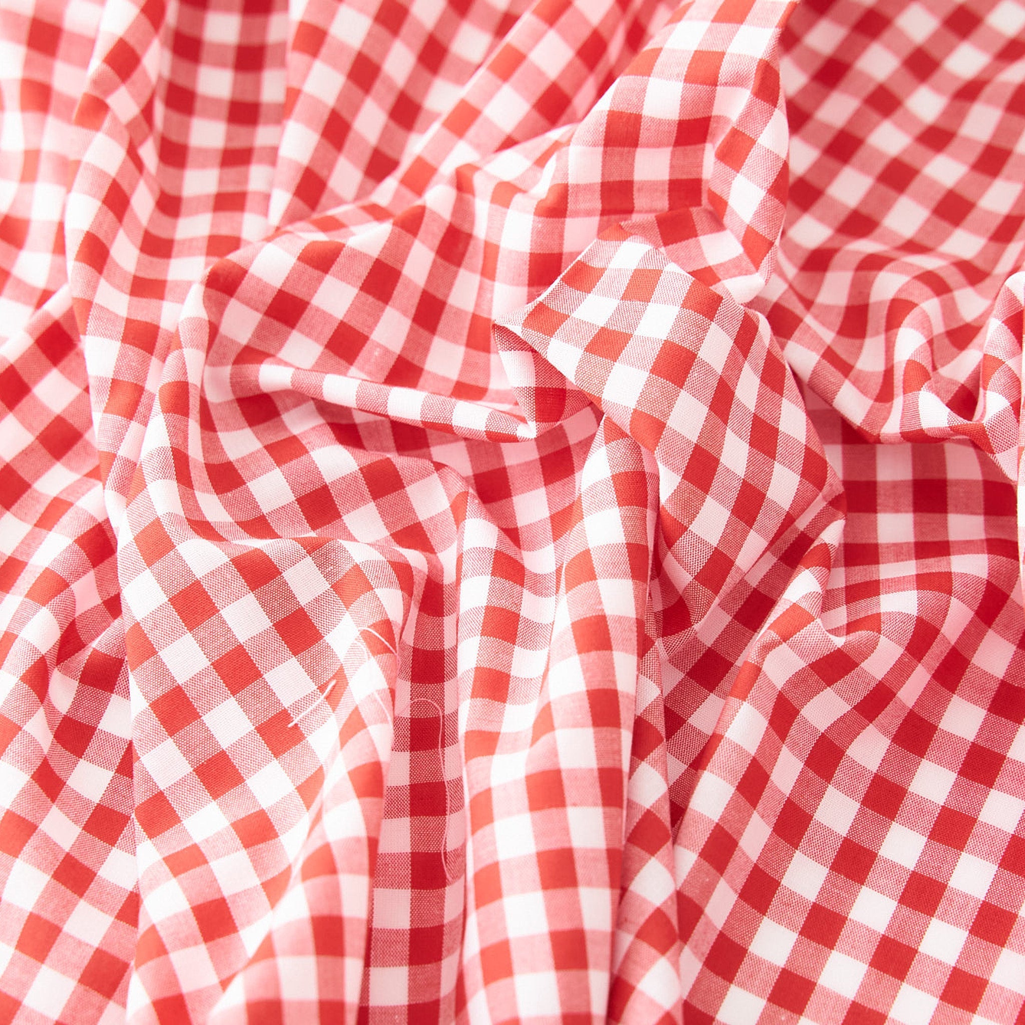 綿ポリ混紡ハーフダンガリー6mmギンガム#E レッド