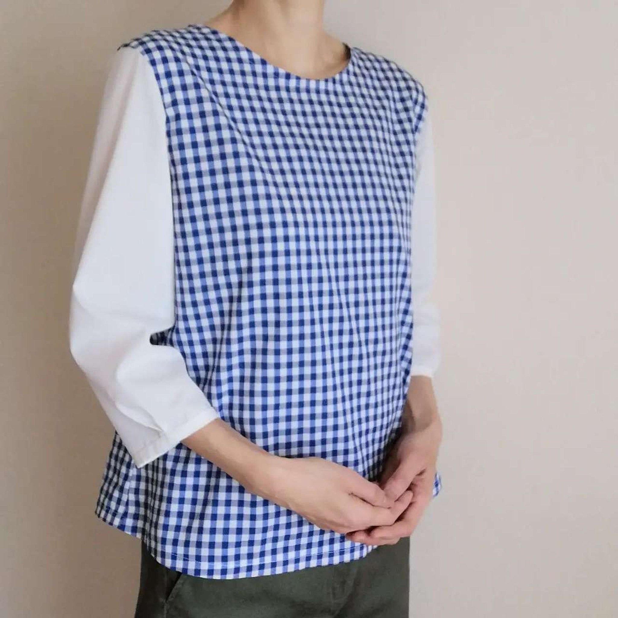 綿ポリ混紡ハーフダンガリー6mmギンガム#F ブルー