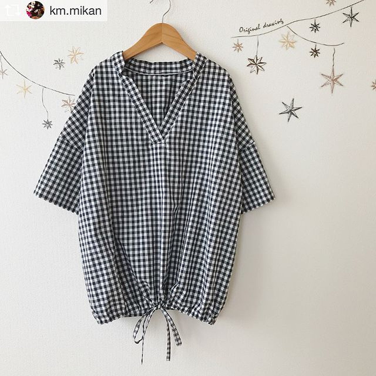 綿ポリ混紡ハーフダンガリー6mmギンガム#G ブラック