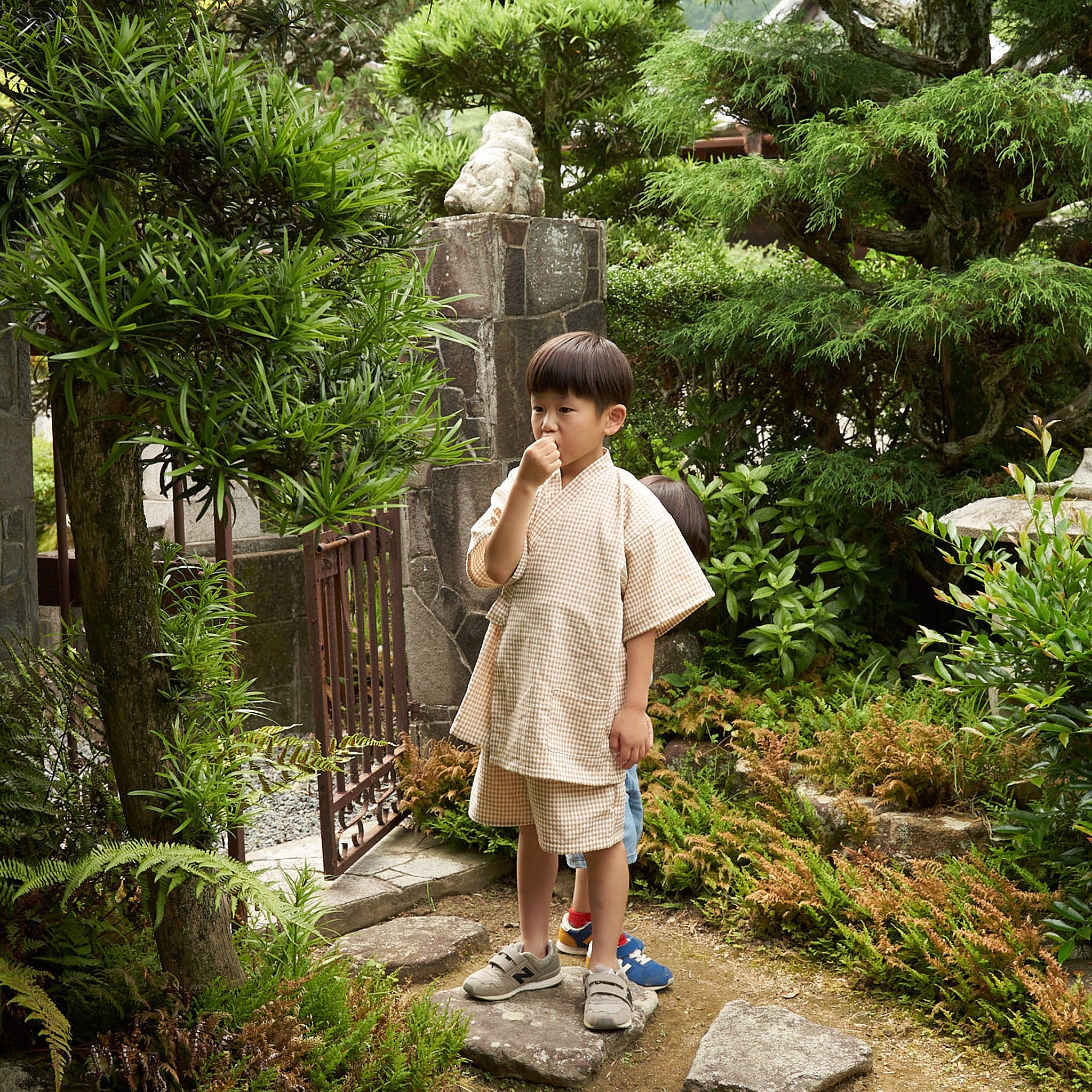 綿ポリ交織ドビーギンガムチェック#107ベージュ