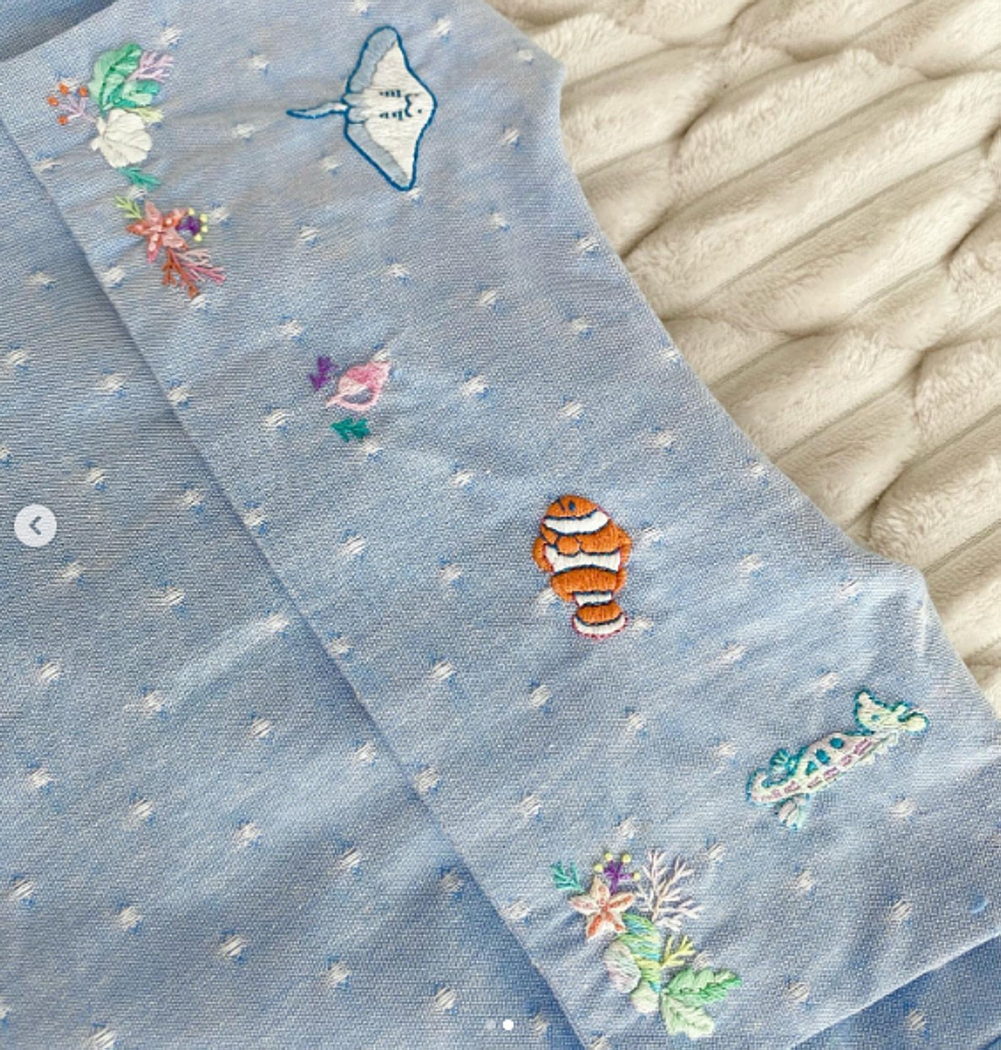 綿ポリソフトダンガリー織ドット#106 マリンブルー