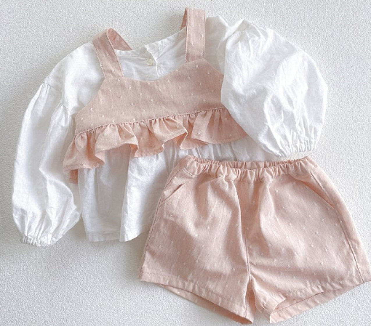 綿ポリソフトダンガリー織ドット#127 ピンクベージュ