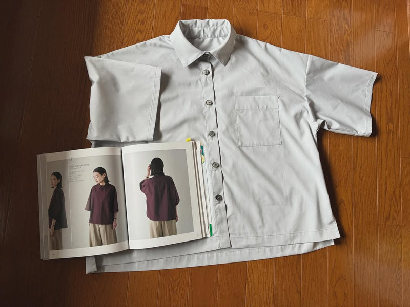 綿ポリブロード #119 ペールグレーで作った半袖シャツのお客様作品
