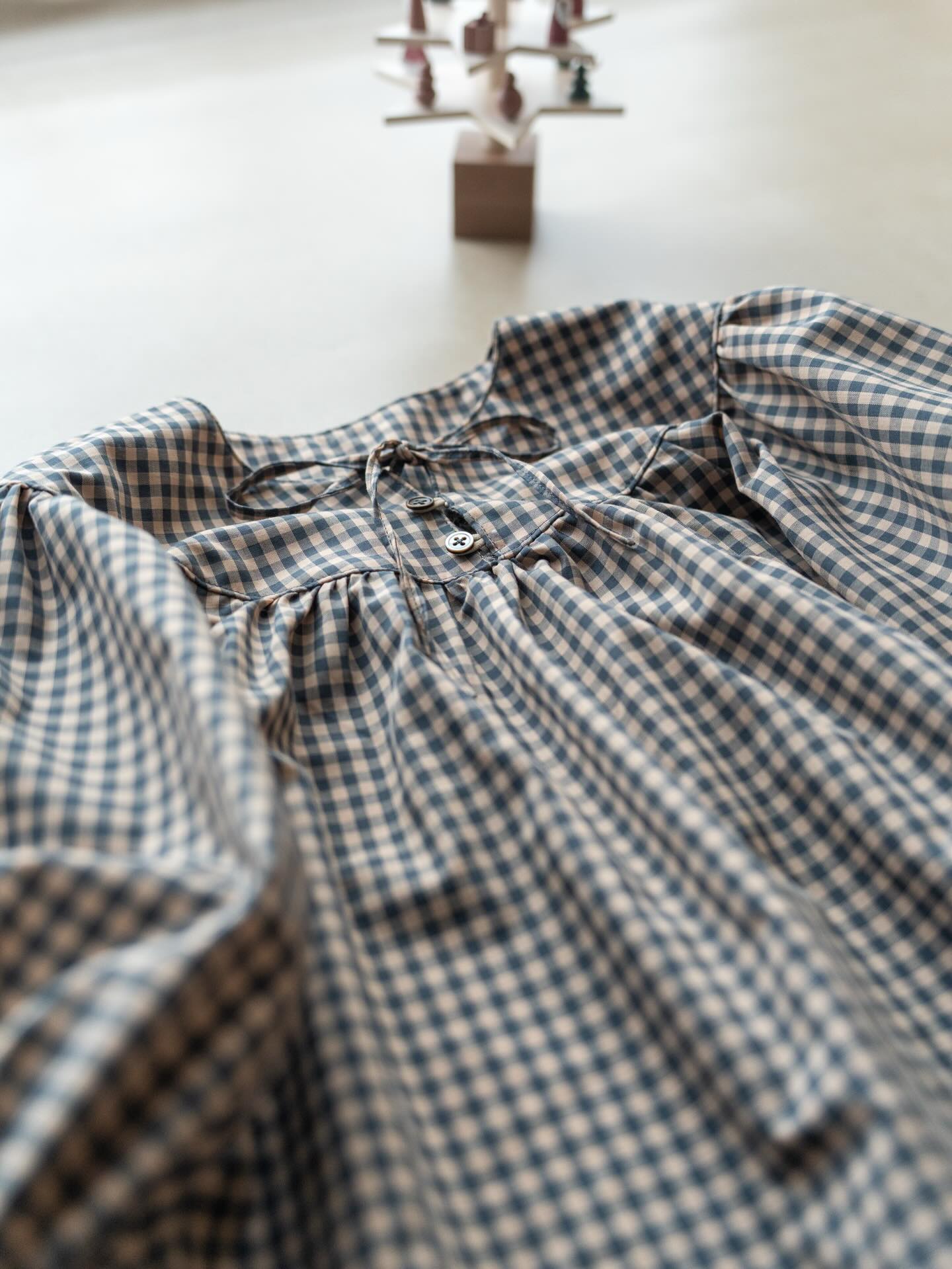 綿ポリ混紡ハーフダンガリー4mmギンガム#Cくすみブルー